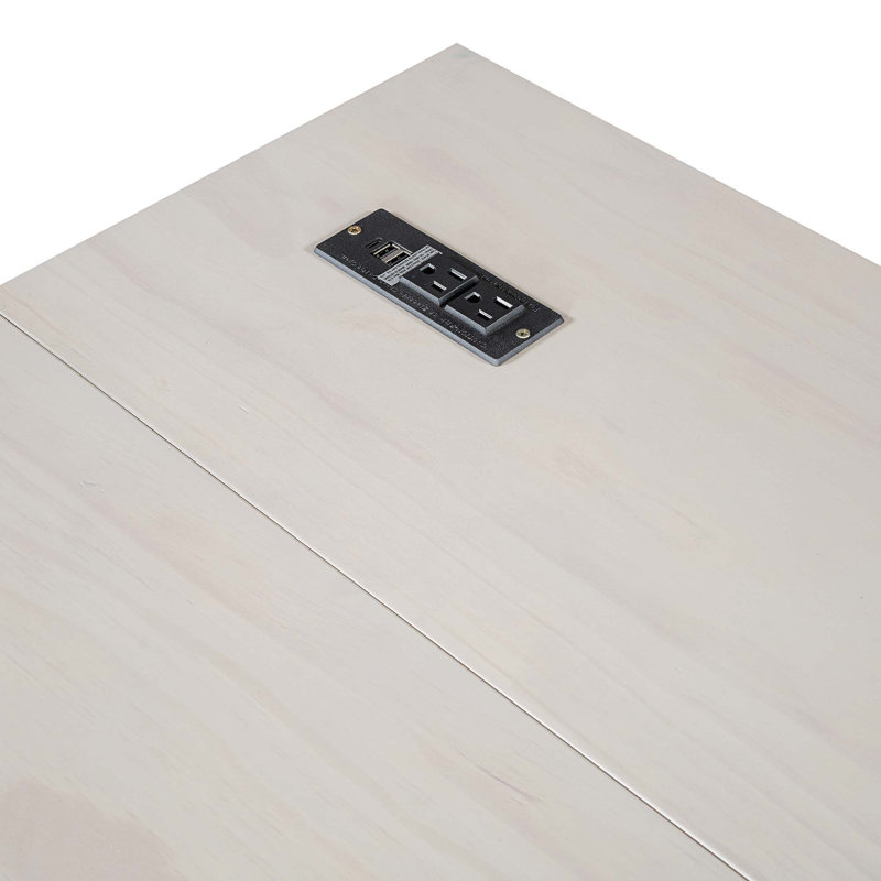 Lit escamotable avec grands tiroirs et ports USB Murphy, Grand lit, Blanc