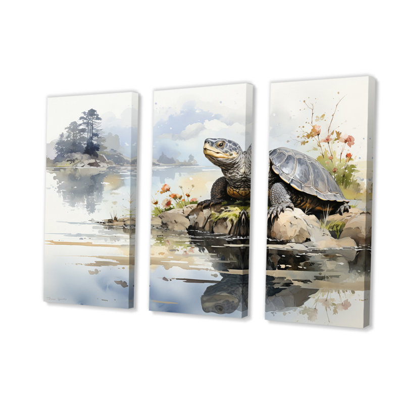 Asian Art Turtle Sumi I - 3 pièces sur toile tendue, H 28 po x l 36 po x P 1 po