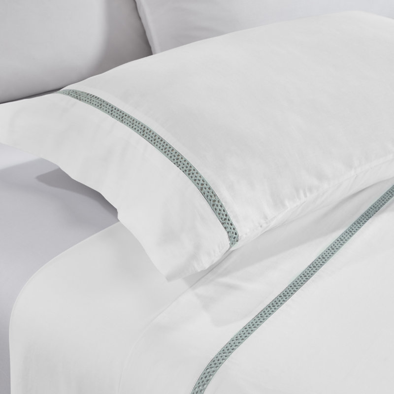 Riverton Cotton Cross-Stitch Embroidered Deep Pocket Bed Sheet Set by Superior, Twin Extra Long Sheet Set with 1 Pillowcase
