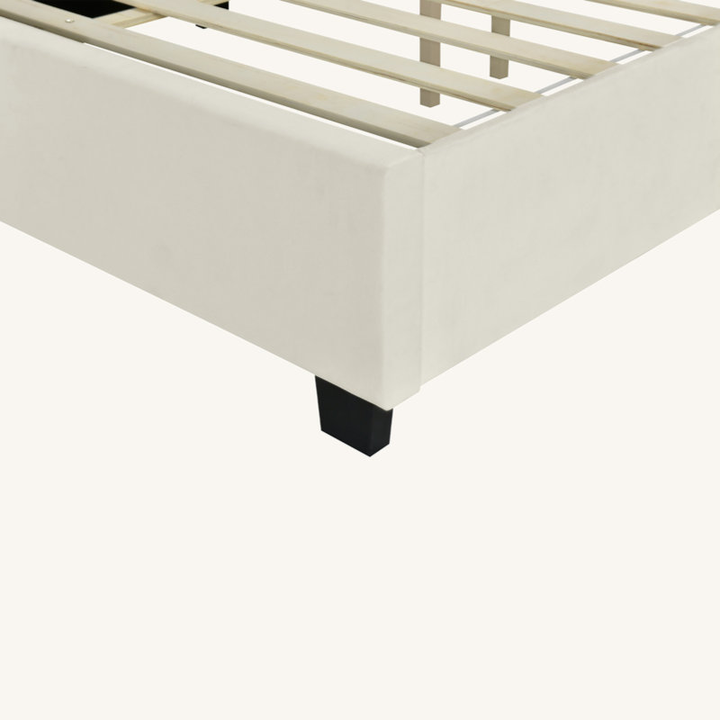 Upholstered Panel Headboard Bed With 2 Shelves, Queen, Beige