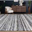 Tapis rayé en soie / laine gris anthracite / ivoire noué à la main-66796088