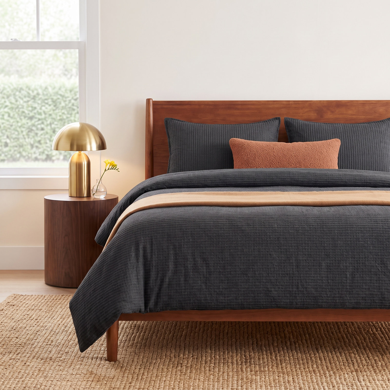 Essential Collection Cotton Duvet Cover Set, King Duvet Cover + 2 King Shams, Charcoal