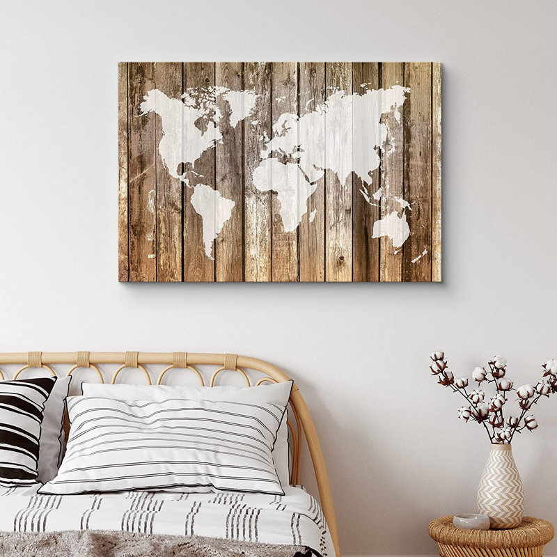 «World Map on Wood Panels Places Country», reproduction sur toile tendue, H 24 po x l 36 po x P 1,5 po