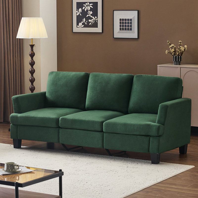 83.5" Upholstered Square Arm Suede Sofa, Green