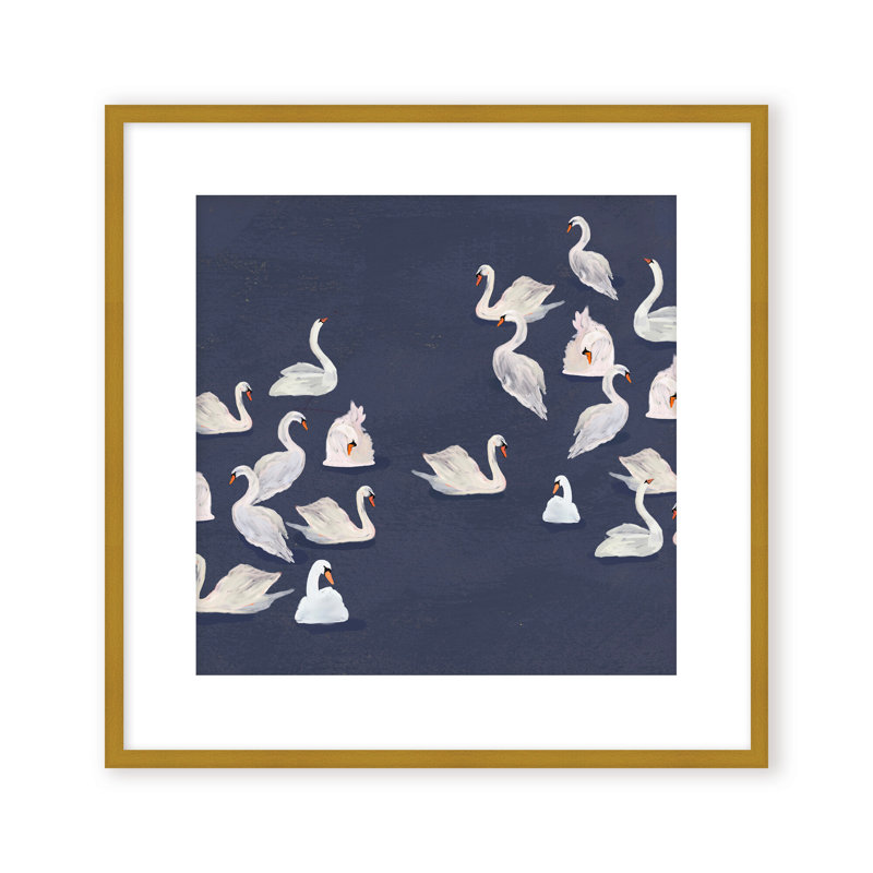 Nature Inspired Modern Ensemble: Swan Serenade, 24" H x 24" W, Framed Print, Gold