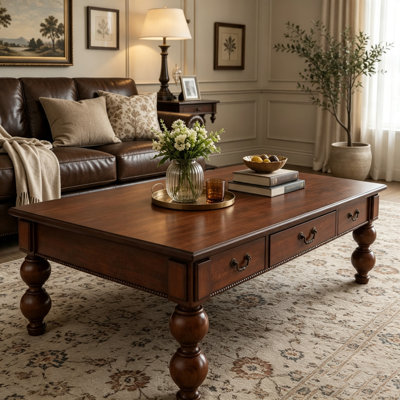 Rectangular Wooden Coffee Table with Storage Drawer