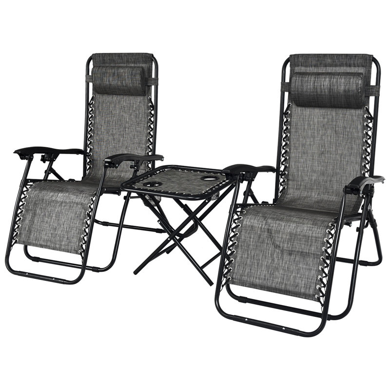Acey 87 cm Long Sun Lounger with Table Patio Chaise Lounge, Grey