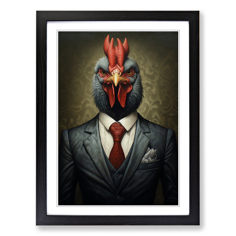 Chicken Gothic - Single Picture Frame Print on Wood, 46cm H x 34cm W x 2cm D, Black Framed