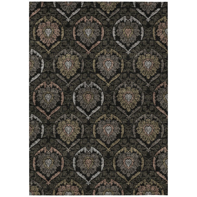 3' X 5' Black Gray And Brown Medallion Washable Indoor Outdoor Area Rug