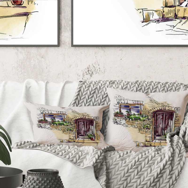 Coussin décoratif rétro imprimé Old Europe View III, 16 po x 16 po