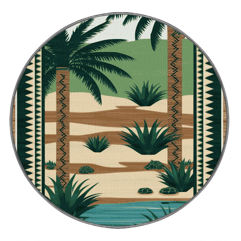 Washable Desert Oasis Southwestern Area Rug, Round 4'