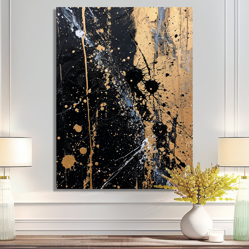 Spatter Explosion Gold Black - reproduction d'art abstraite, H 44 po x l 34 po x P 1,5 po, Pas de métal encadré