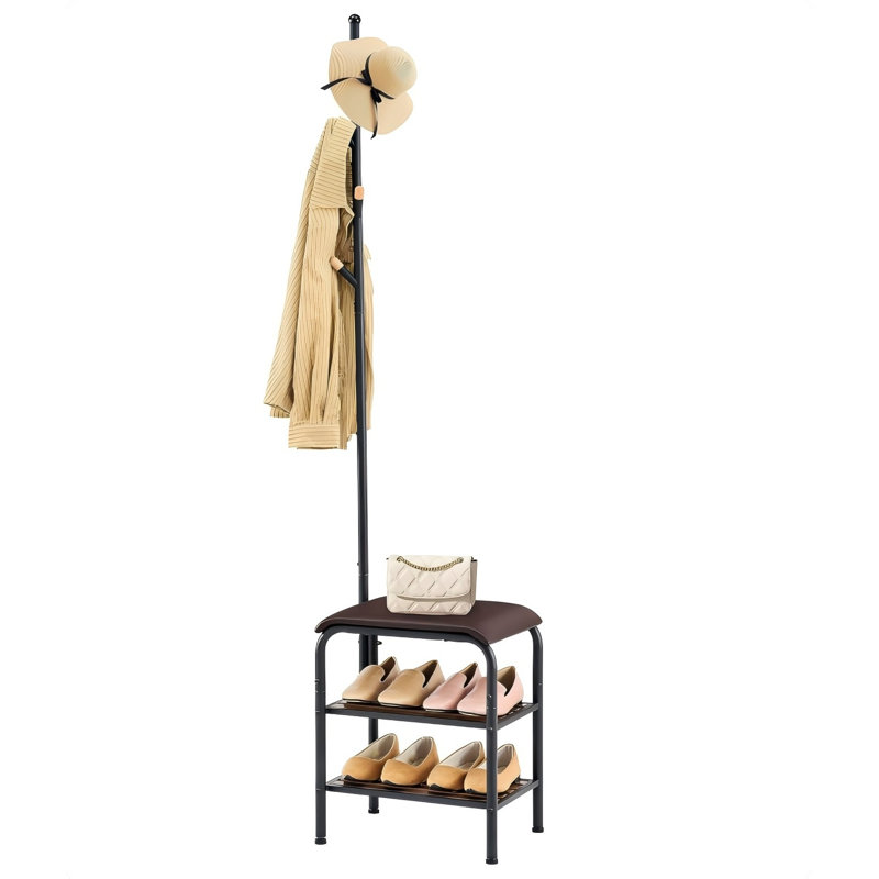 3 In 1 Coat Hall Tree With Shoe Storage With Benches Small Metal Shoes Shelf For Entryway Living Room Bedroom Hallway Mudroom