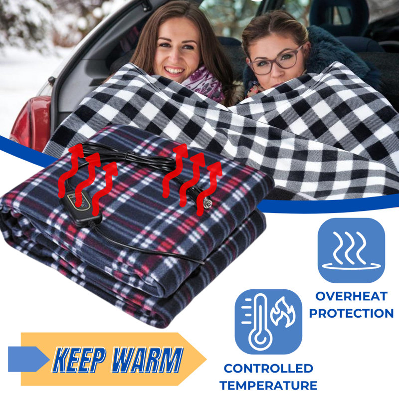 Hand Woven Heated Blanket, Navy  Plaid