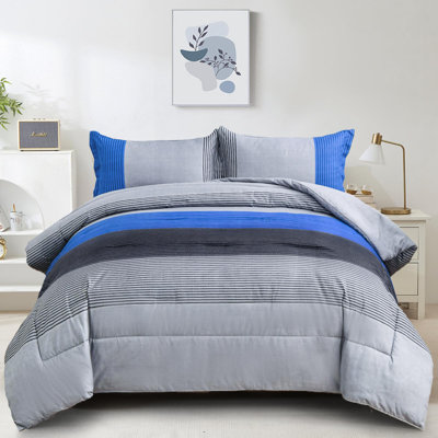 3-Piece Reversible Stripe Comforter Set Down Alternative Soft Microfiber All Season