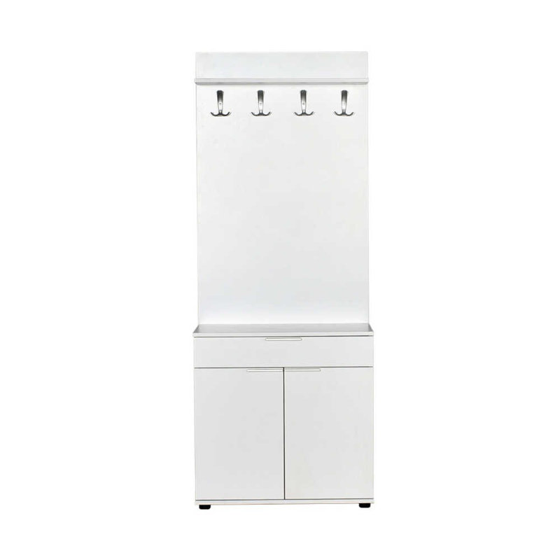 Modern Hall Stand with 1 Drawer & Multiple Shelves, White, 28.7 x 73.6 x 14.2 inches | 100% Melamine Coated Particle Board, Wall-Mountable | Stylish Storage Solution for Entryways & Living Spaces