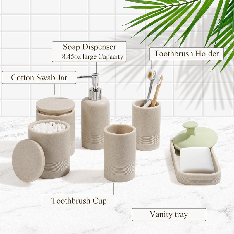 Canio Bathroom Accessory Set, Beige Resin