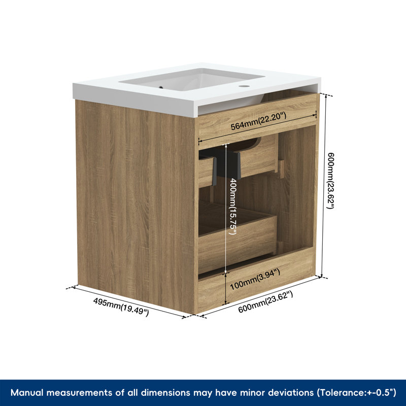 Ensemble de meuble-lavabo simple autoportant 24 po avec plateau en marbre d'ingénierie 24 po, 24"