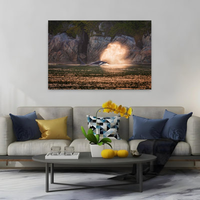 Orque au coucher du soleil, baleine contemporaine, faune, reproduction d'art murale