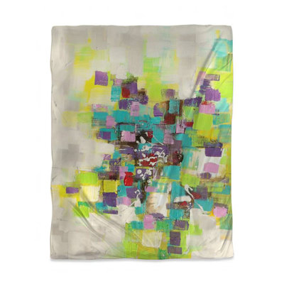 Industrial Green Duvet Cover - Abstract Squares Flowers Decor
