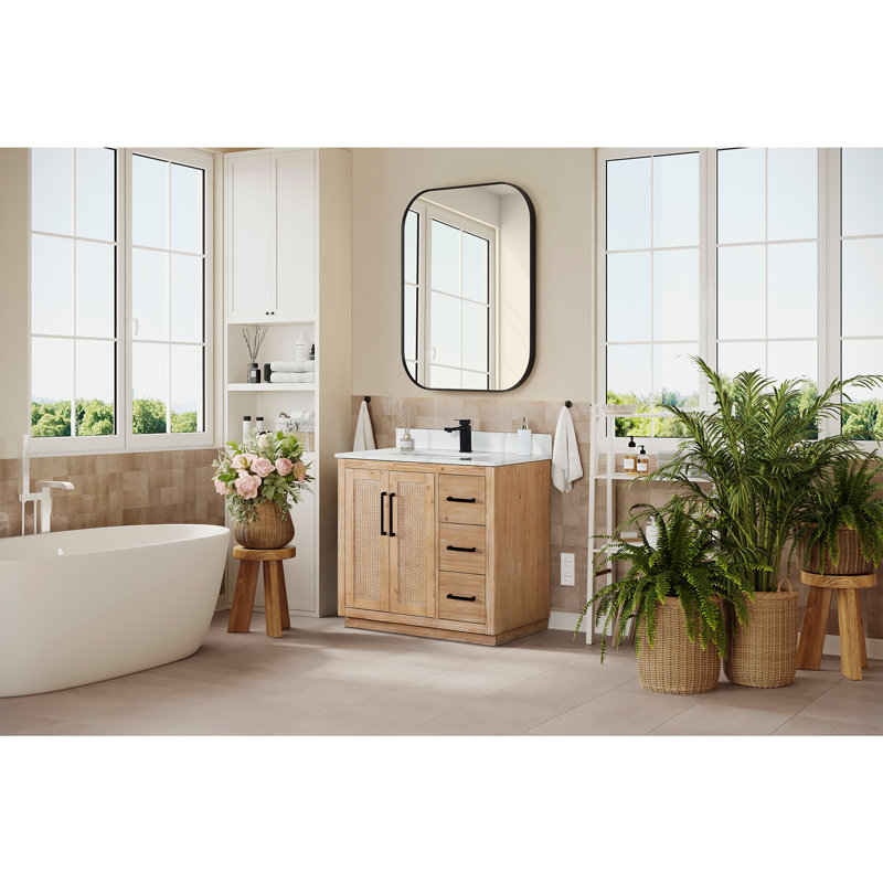 Trielle Rectangular Aluminum Framed Modern Bathroom Wall Mirror, Matte Black, 29.5" x 36"