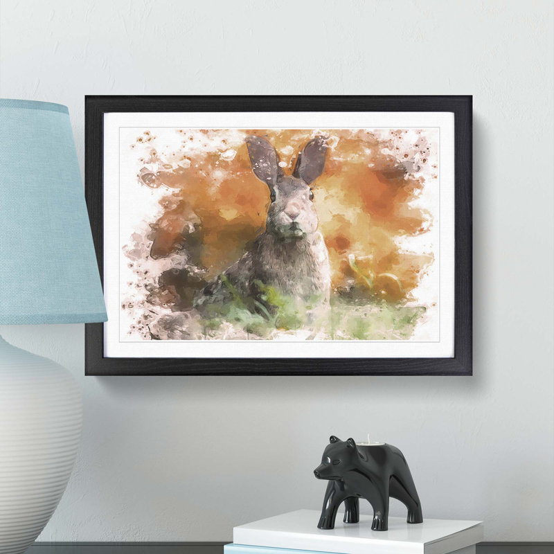 Hare in a Meadow in Abstract - Picture Frame Painting Print, Black Framed, 27cm H x 36cm W x 2cm D