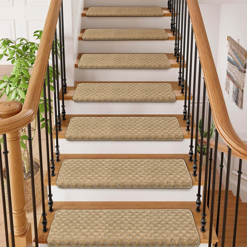 Tapis d'escalier bullnosés antidérapants, Mini treillis à losanges kaki, 14