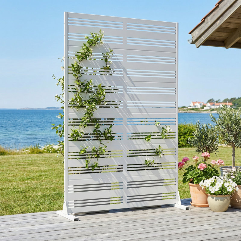 72x47x16 Inch Privacy Screens Brick Pattern Rectangular Galvanized Steel Panels, White