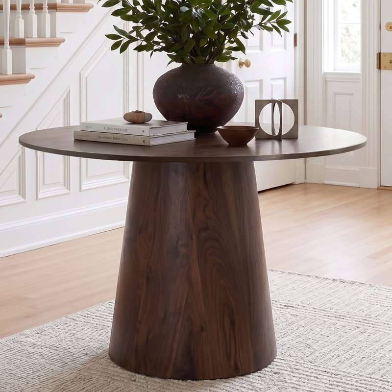 46" Round Pedestal Dining Table, Walnut, 29.5" H x 46" L x 46" W