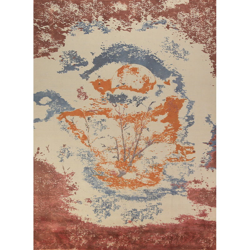 Tapis indien à motif abstrait moderne illustré
