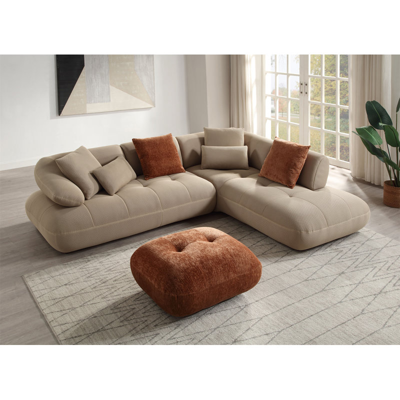 Carrick BEIGE SANDWICH MESH FABRIC Sectional Sofa With An Ottoman