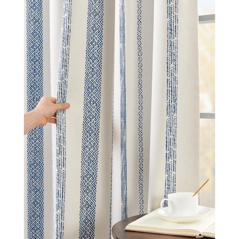 Blackout Boho Printed Geometric Farmhouse Curtains, 52" W x 63" L, Blue