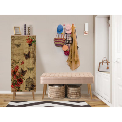 Nostalgic Hallway Furniture Set, 100% Melamine Coated Particle Board, Shoe Cabinet (19.7 x 53.1 x 15.0 in), Bench (41.3 x 19.7 x 15.7 in), Wooden Legs, Plush Velvet Fabric, Elegant Sonoma & Stone Colors, Perfect for Entryway Storage