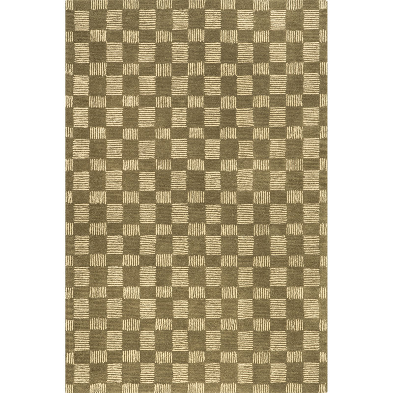 Olive and Beige Hand-Tufted Wool Rectangular Area Rug