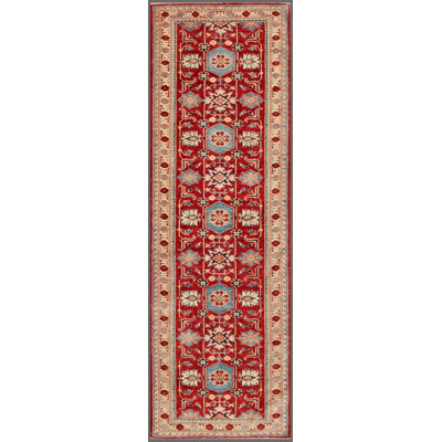 Tapis de couloir en laine / coton noué à la main 3 pi 1 po x 9 pi 7 po Oriental en bleu / ivoire / rouille
