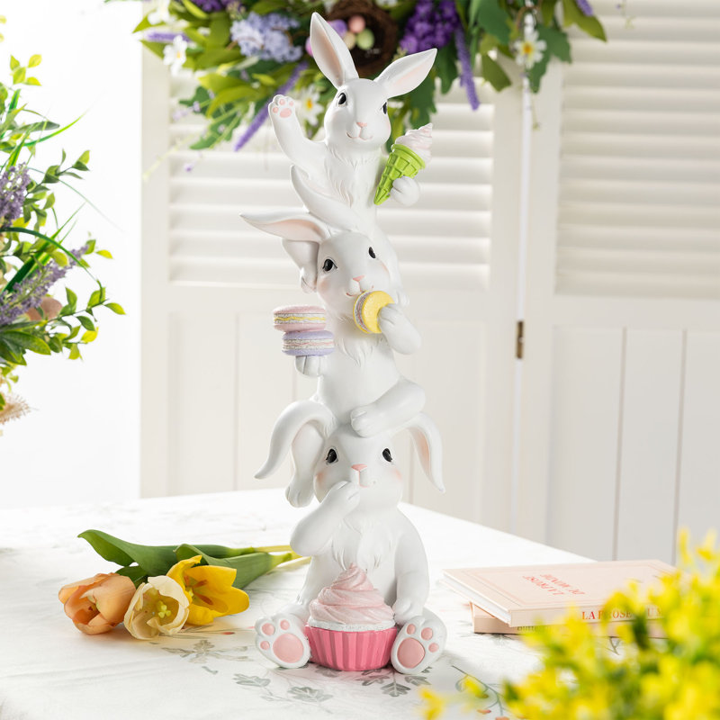 17,5 "H Lapin de Pâques empilé en résine avec décor de table Macaron