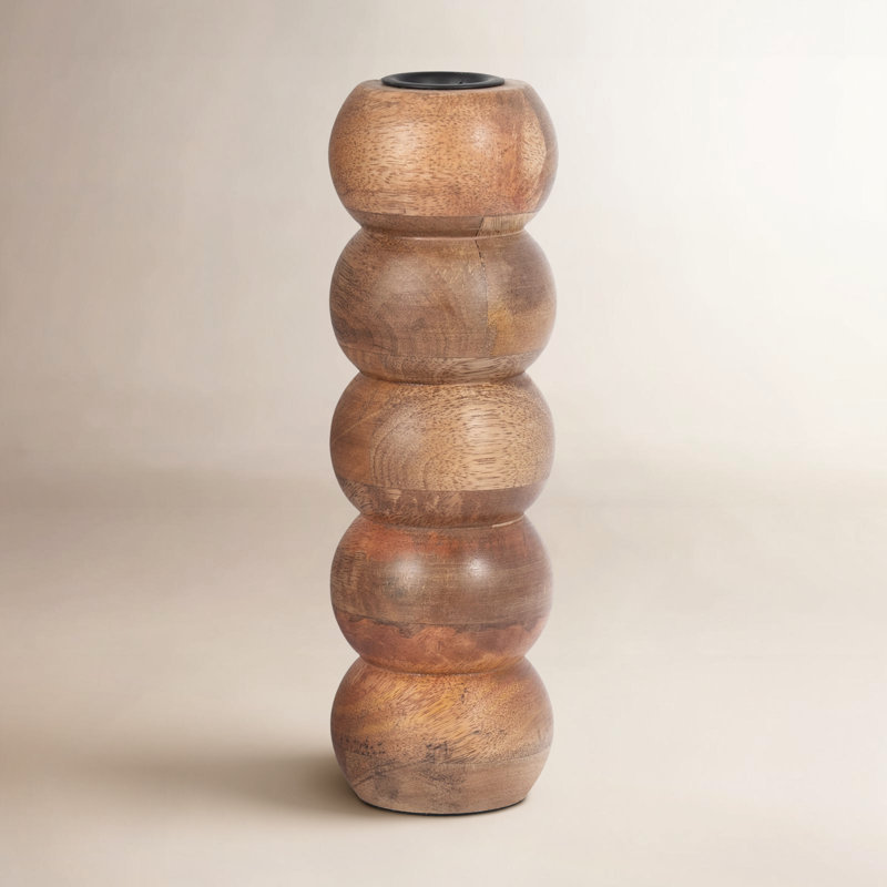 Bois, porte-votive nervuré, naturel, cylindre, Brun côtelé, H 8 po x l 3 po x P 3 po