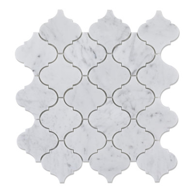 Adolif 3 Inch Arabesque Carrara White Marble Mosaic Tile for Wall Floor, 5 Sheets, 3.9 sq.ft