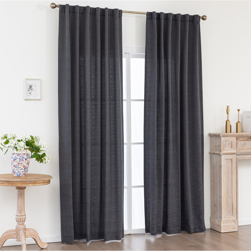 Paire de rideaux semi-transparents avec passe-tringle et passe-tringle, Noir, L 52 po x L 84 po