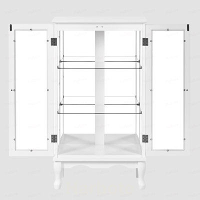 Armoire vitrée avec tablettes réglables et panneau arrière en miroir, portes en verre trempé