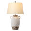 Lampe de table 26 po en céramique patinée avec abat-jour en lin beige, finition crème et brune