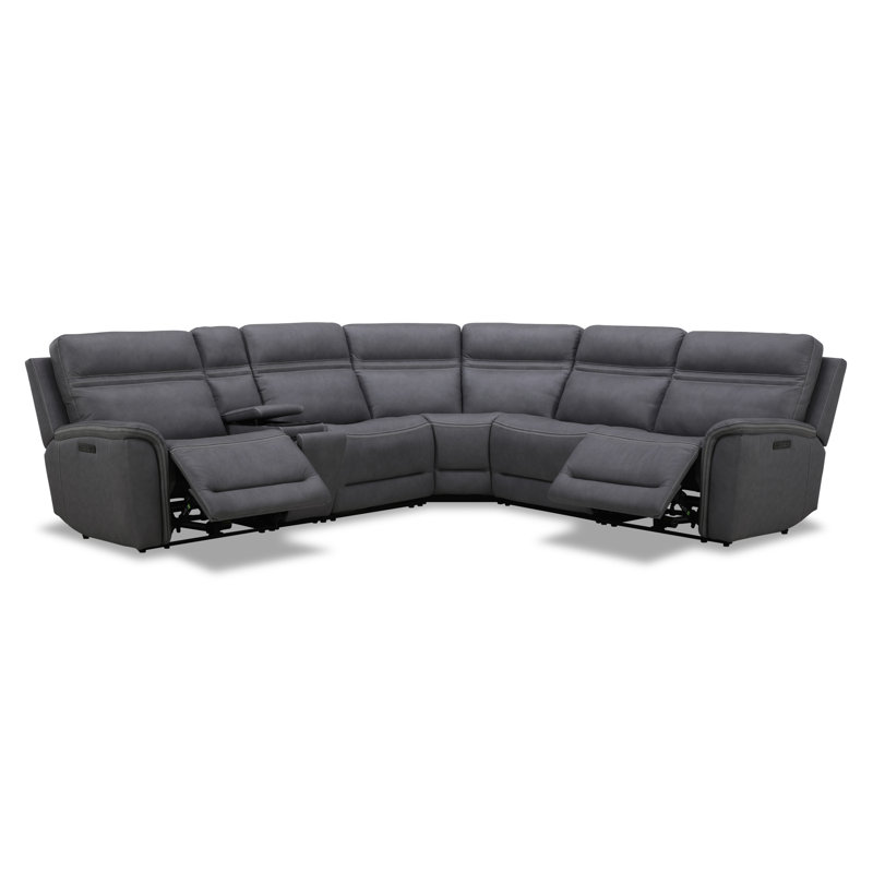 Canapé modulaire 6 pièces Cabrero, Blue Gray Top Grain Leather