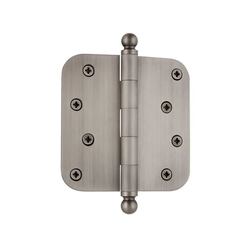 Nostalgic Warehouse 4" x 4" Ball Tip Residential Hinge with 5/8" Radius Corners, Antique Pewter