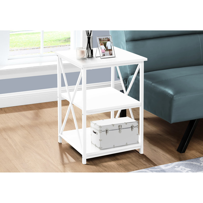 Table d'appoint moderne avec structure en métal blanc et 2 tablettes pour le salon de la chambre