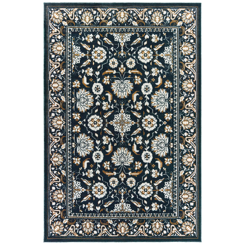 Tapis bleu marine / noir Laurie, Rectangle 3 pi 10 po x 5 pi 5 po