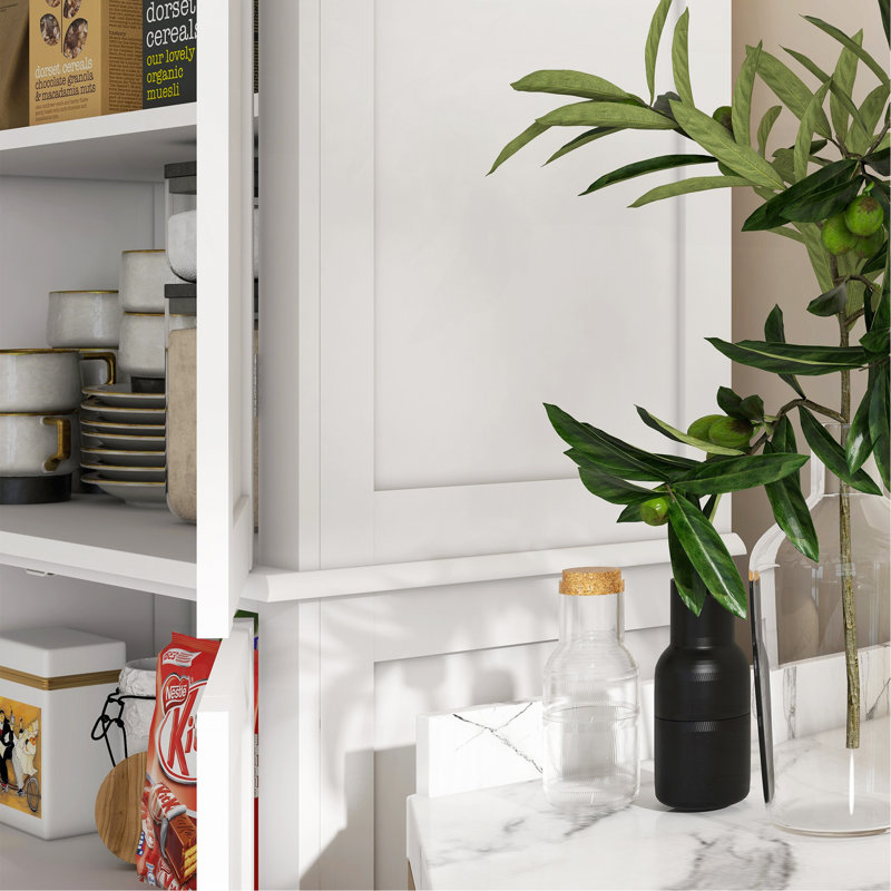 Armoire de rangement pour garde-manger 72,5 po, armoire de cuisine autoportante avec 4 portes et tablettes réglables pour la salle à manger, panneau de fibres à densité moyenne blanc