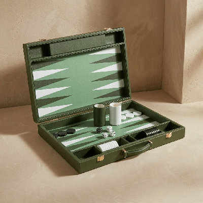 Green Leather Backgammon Set
