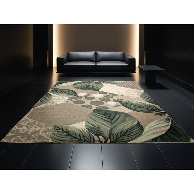 Tapis géométrique brun / beige lavable à la machine d'inspiration mondiale Parrilla Basil, Carré 4 pi