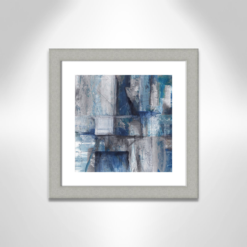 Patchwork abstrait I - peinture encadrée, H 18,5 po x l 18,5 po x P 1,25 po, Papier encadré argent brossé