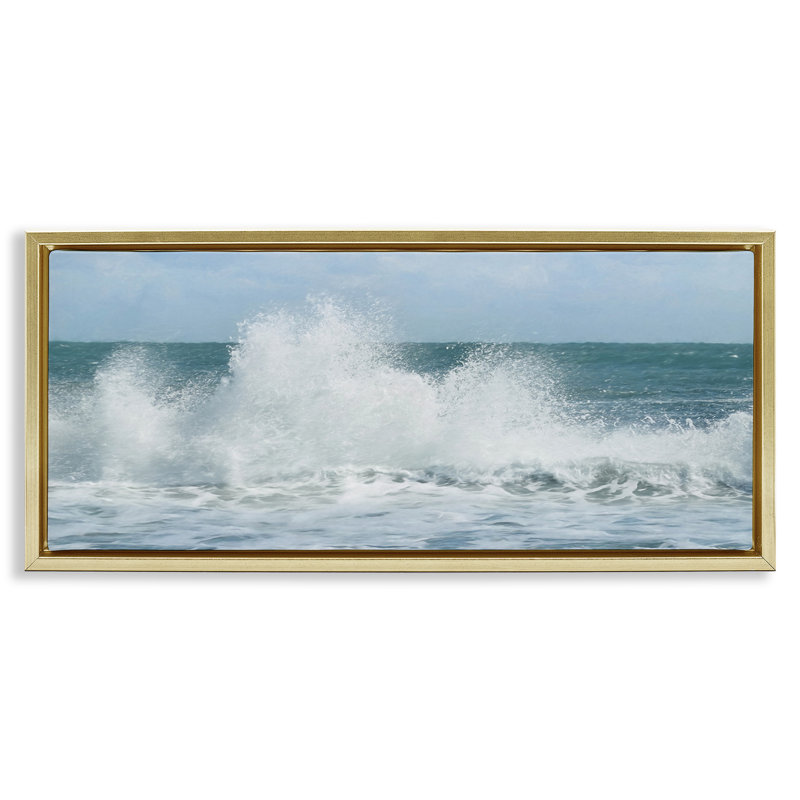 Ocean Waves Crashing Foam Splash, Cadre flottant métallique doré, H 11 po x l 25 po